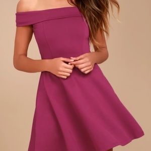 LULU'S MAGENTA OFF-THE-SHOULDER SKATER DRESS